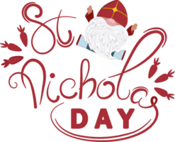 St. citation du jour de nicholas avec un gnome mignon dans un bonnet rouge. veille de sinterklaas. png