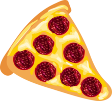 Slice of pizza with salami and cheese. Appetizing hand drawn pizza slice. png