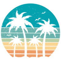 vintage retro sunset with coconut tree png