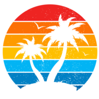 årgång retro solnedgång med kokos träd png