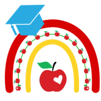 escola de arco-íris de professores. arco-íris com maçã vermelha png
