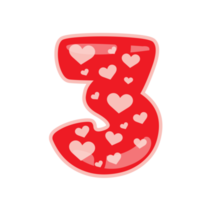 three alphabet number with heart valentine day png