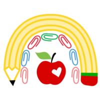 Lehrer Regenbogenschule. Regenbogen mit rotem Apfel png
