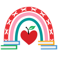 leraar regenboog school. regenboog met rood appel png