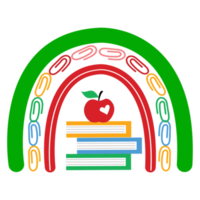 Lehrer Regenbogenschule. Regenbogen mit rotem Apfel png