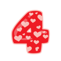 quatre chiffres de l'alphabet avec coeur saint valentin png