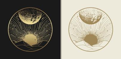 panorama del sol y la luna en otro planeta vector