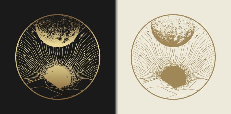 Panorama of the sun and moon on another planet