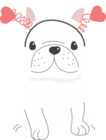 lindo perro bulldog francés en traje de día de san valentín estilo plano png