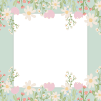 cute oil paint kid style draw flower square frame png