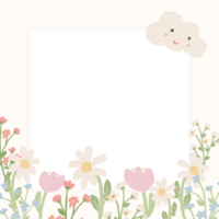 cute oil paint kid style draw flower square frame png