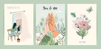 Set of Romantic illustrations. Man and woman. Love, love story, relationship. Vector design concept for Valentines Day and other use.