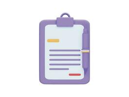 Paper document clipboard with 3d vector icon cartoon minimal style