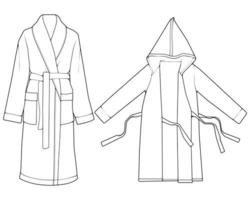 Set of bathrobe vector. Line art vector bathrobe isolated on white background for coloring book.