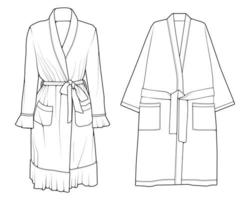 Set of bathrobe vector. Line art vector bathrobe isolated on white background for coloring book.