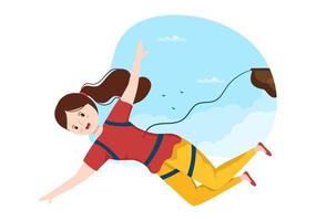 Bungee Jumping Illustration with a Person Wearing an Elastic Rope Falling Jumping From a Height in Flat Cartoon Extreme Sports Vector Template