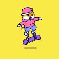 Cool Shiba Inu Playing Skateboard Cartoon Vector Icons Illustration. Flat Cartoon Concept. Suitable for any creative project.