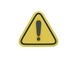 señal de advertencia de triángulo amarillo con icono de vector 3d estilo minimalista de dibujos animados