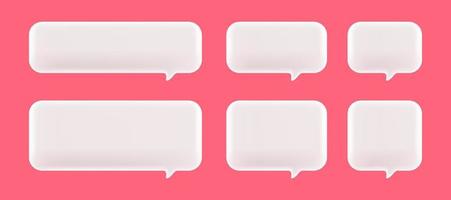 Set of 3D cute white square speech bubble icons, isolated on pink pastel background. 3D Chat icon set vector