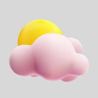sun on 3d cute pink cloud render style meshfill vector