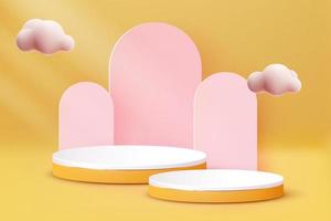 3d abstract scene background two round luxury yellow podium on yellow background product presentation mockup show with cloud 3d 251222 vector