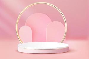 3d abstract scene background pink white podium with gold ring. Background product presentation mockup show 261222 vector