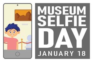 Museum Selfie Day background. Design with phone. vector
