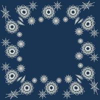 Blue frame with snowflakes winter background in a modern style on a dark background. Decoration of the winter Christmas holiday. An element of winter decor. blue background. Vector background.