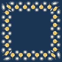 A collection with a square frame of snowflakes and golden balls on a dark blue background for conceptual design. Abstract design vector