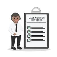 call center man african with services clipboard design character on white background vector