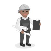 construction worker african holding papers and clipboard design character on white background vector