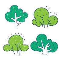 Vector set of doodle cartoon decorative illustration of trees