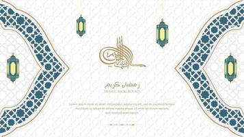 Ramadan kareem arabic islamic elegant white and golden luxury ornament background with arabic pattern and decorative ornament arch frame vector