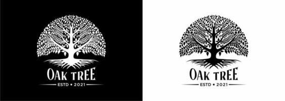 Tree of life oak banyan leaf and root seal emblem stamp logo design inspiration vector