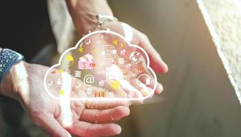cloud icon concept of big data access, global network connection, data search, use of computing resources to make transactions with internet technology online and Cyber Security Data Protection. photo