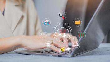 cloud icon concept of big data access, global network connection, data search, use of computing resources to make transactions with internet technology online and Cyber Security Data Protection. photo