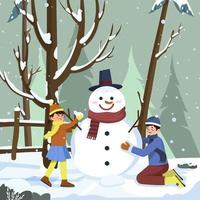 Children Decorating Snowman Concept vector