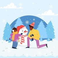 Family Making Snowman Together Concept vector