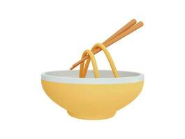 Chinese noodle and chopsticks with 3d vector icon cartoon minimal style