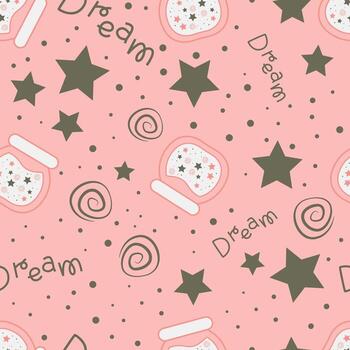 Magic Stars repeat pattern design. Hand-drawn sky background. Holidays pattern for wrapping paper, fabric, wrapping paper, prints and textile. vector