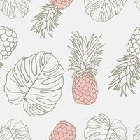 Beautiful tropical pineapples and leaves pattern design. Good for prints, wrapping, textile, and fabric. Hand-drawn background. Botanic Tile. Surface pattern design. vector