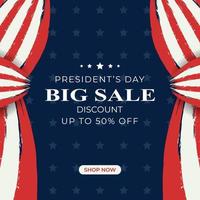 Presidents Day Sale Banner. Big Sale Discount up to 50 percent off vector