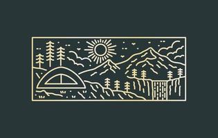 Nature camping wildlife in mono line art design for badge, sticker, patch, t shirt design, etc vector