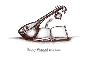Hand draw happy vasant panchami sketch indian festival card background vector
