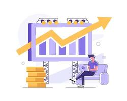 metáfora de ganancias en efectivo de inversión y análisis, empleado o gerente que hace planes de inversión vector