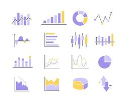 elementos del mercado de datos comerciales, diagramas y gráficos, estadísticas y datos, negocios infográficos, dinero, arriba o abajo, informe analítico vector