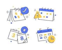 calendario, concepto de gestión del tiempo, planificación, uso eficiente del tiempo de trabajo para la implementación del plan de negocios, ilustración de vector de icono de diseño plano