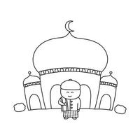 Hand drawn color children standing in front of a mosque vector