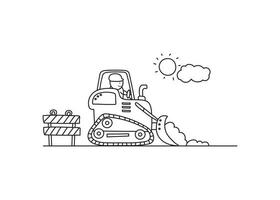 Hand drawn color children construction worker riding a bulldozer vector