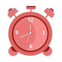 Pink retro style alarm clock on white. Vector isolated image for use in website design